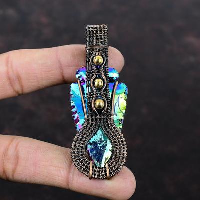 Titanium Druzy Pendant Copper Wire Wrapped Pendant Natural Gemstone Pendant Wire Wrap Jewelry Handmade Pendant Copper Jewelry Gift For Women