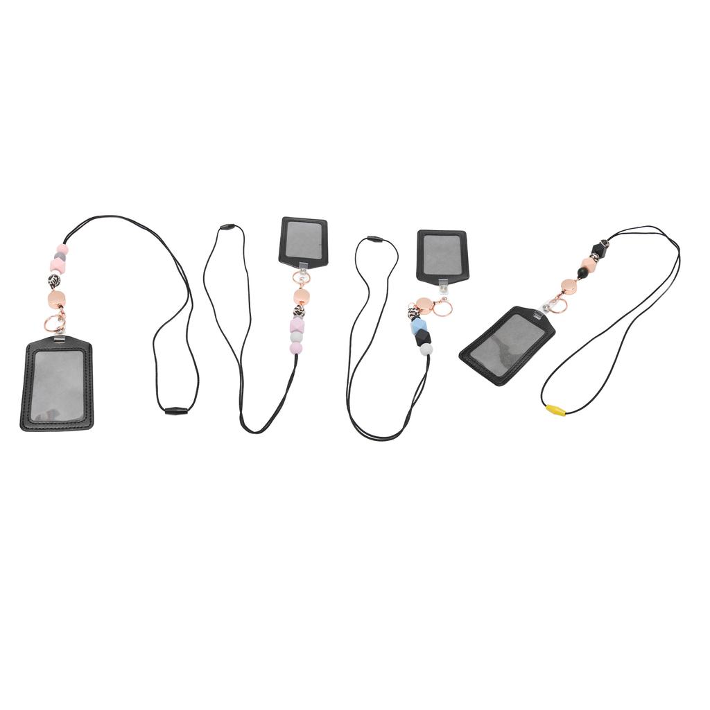 Silicone Retractable Beaded Lanyard with Transparent ID Holder Multi Purpose Badge Holder for Studen