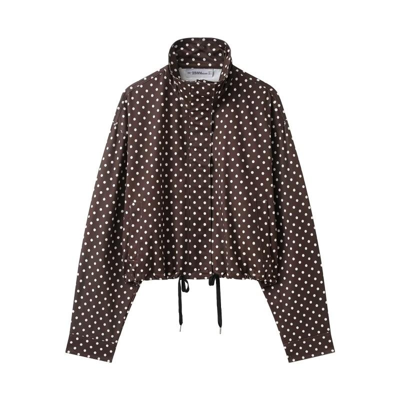 Damen Tupfen Jacke Shorts Set 2025 Herbst Streetwear Lockerer Schnitt Rundhalsausschnitt Langarm Einreihiger Mantel