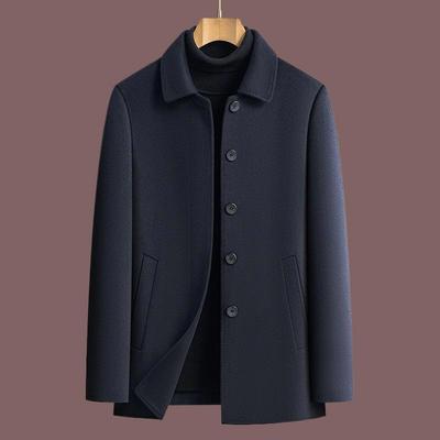 Men's Mid-Length Wool Cashmere Double-Sided Coat for Autumn and Winter - Lapel Style, Business Casual, Middle-Aged & Elderly.