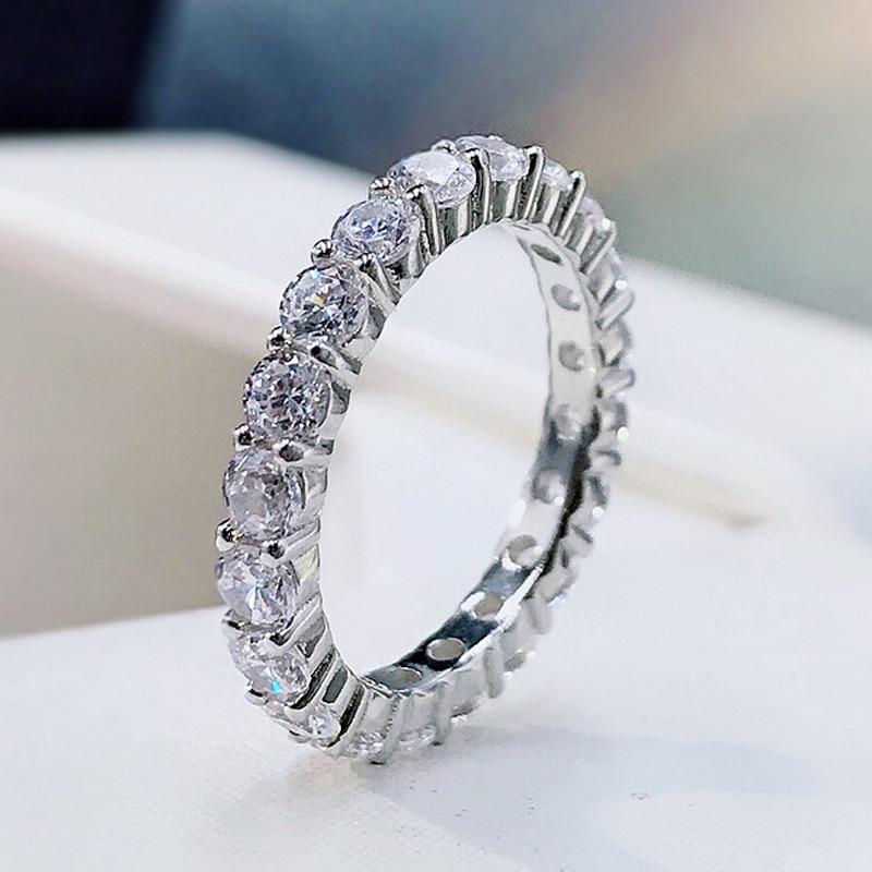 100 %925 Sterling Silver Sparkling 1 Row 3mm High Carbon Diamond Finger Rings For Women Top Quality Party Fine Jewelry