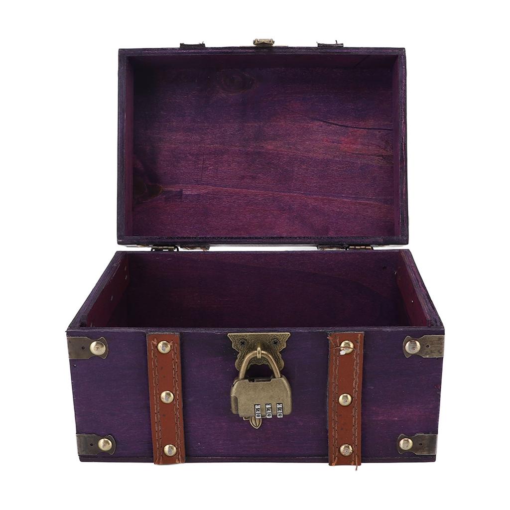 Wooden Treasure Chest with Lock Rectangle Antique Wood Jewelry Storage Box 22x15x13cm for Storing Jewelry Necklaces Rings