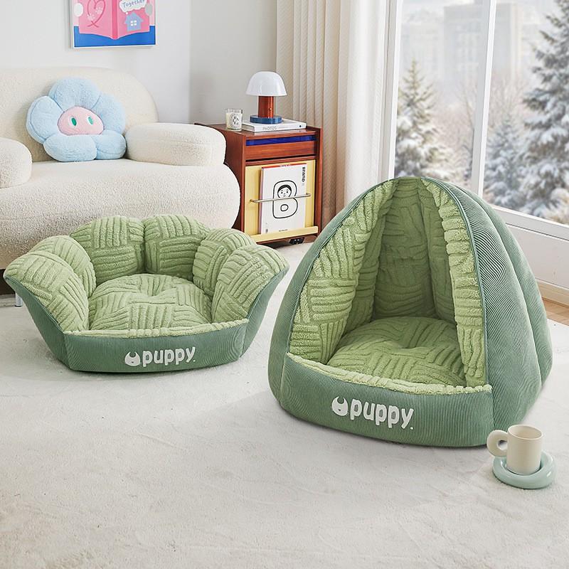 Cozy Semi-Enclosed Pet Bed Small Dogs Cats - Warm Thickened PP Cotton Nest House All-Season Indoor Outdoor Use