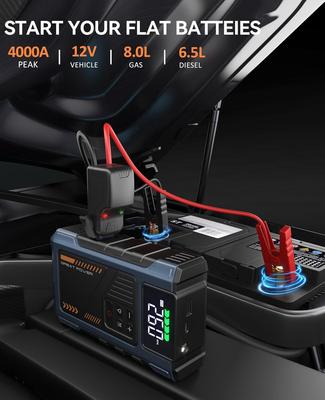 Car Battery Charger Jump Starter with Air Compressor, 4000A Portable Booster, 12V Jump Start Combo, 150PSI Tire Inflator