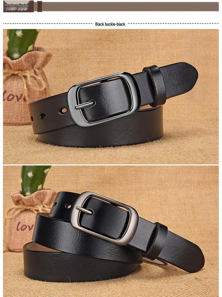 Women's Genuine Cowhide Leather Belt with Rustproof Alloy Buckle - Casual and Versatile for Jeans.