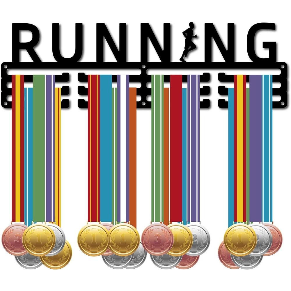 Metal Medal Holder Wall Mount Rack Black 15.7 X 4.7 Inch for Race Runner Swimmer Gymnast Display Up To 60 Medals Sports Award Organizer