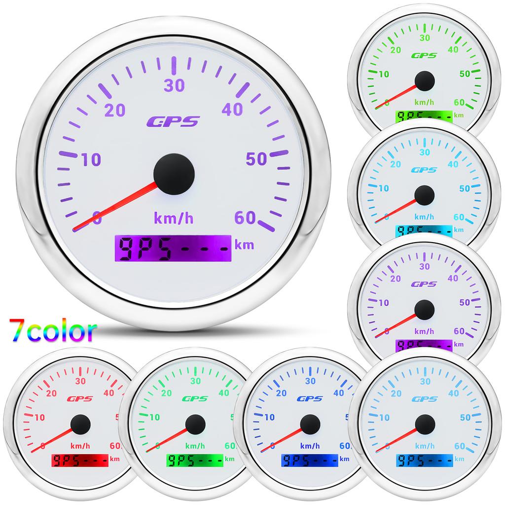 85MM GPS Speedometer Gauge 60/120/200KMH 7 Color Light with GPS Antenna Waterproof Motorcycle Boat Car Truck Speed Gauge Meter