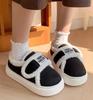 Women's Retro Velcro Cotton Slippers - Non-Slip, Warm Velvet, Full Heel for Autumn/Winter.