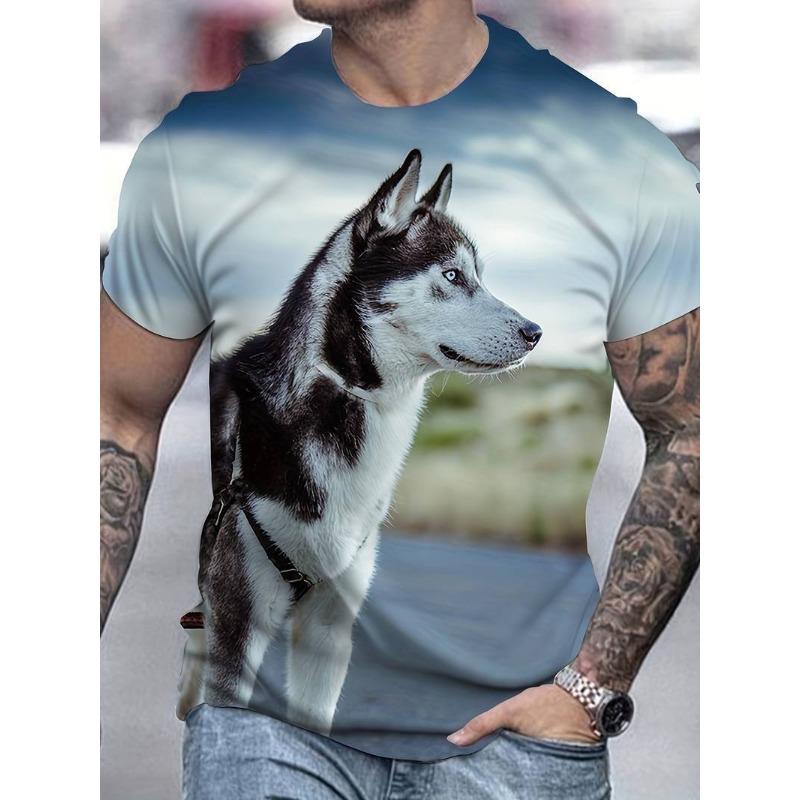Dog Animal Pattern 3D T-shirt for Summer Men's Casual Round Neck Plus Size T-shirt Top 6XL