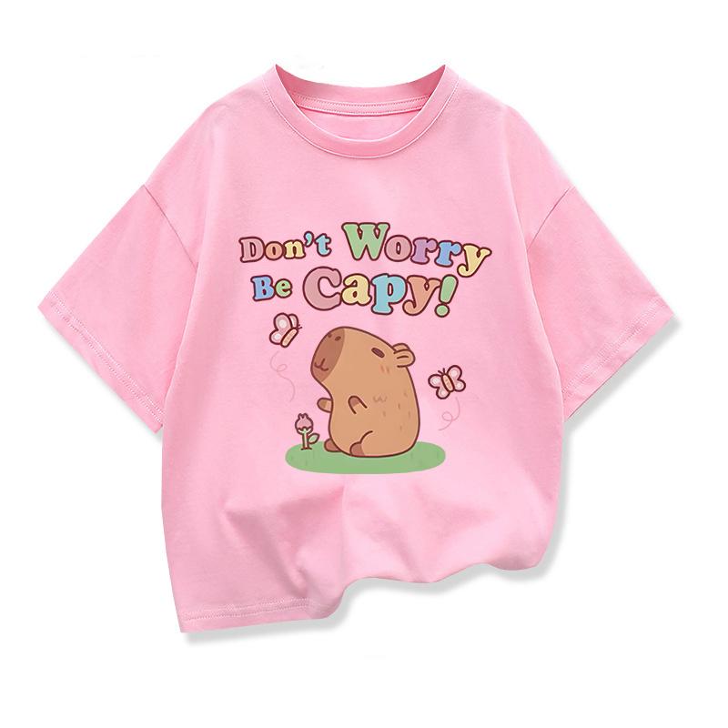 Summer Fashion Capybara Cartoon Print Children s Short Sleeve Top Cute Girl T-Shirt Cool Boy Shirt 100