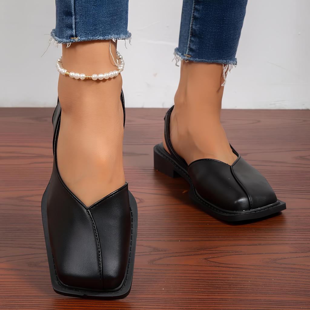 Summer Elegant Vintage Women's Shoes Casual Flat Shoes Square Toe Sandals Solid Color Sandals