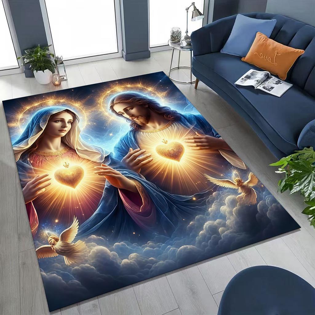 HD Faith Virgin Mary Jesus Blessed Rug Carpet for Bedroom Living Room Sofa Home Doormat Decor,Kids Play Non-slip Floor Mat