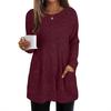 Women's Crew Neck Long Sleeve Knit Tunic Loose Fit Elegant Casual Solid Color Pocket Long Top Fall Pullover Shirt