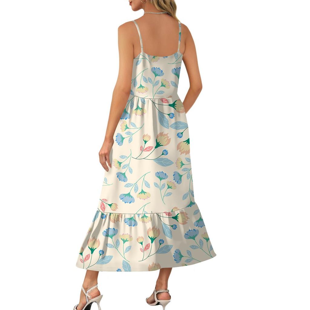Kvinners Lang Strand Casual Elegant Spaghettistropp Maxi Kjole Blomstret Diskret Flytende Bohemsk Kjole