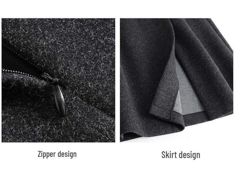 Damen Midirock in A-Linie aus dicker Wolle, Grau - Winterstyle 2025, Stilvoller Schlitz