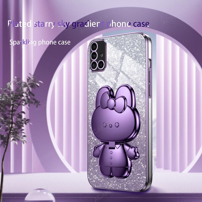 Cute 3D Rabbit Makeup Mirror Stand Plating Case For Samsung Galaxy A71 A51 4g A03s A31 A21s Protect Back Cover A 71 51 31 21s 03