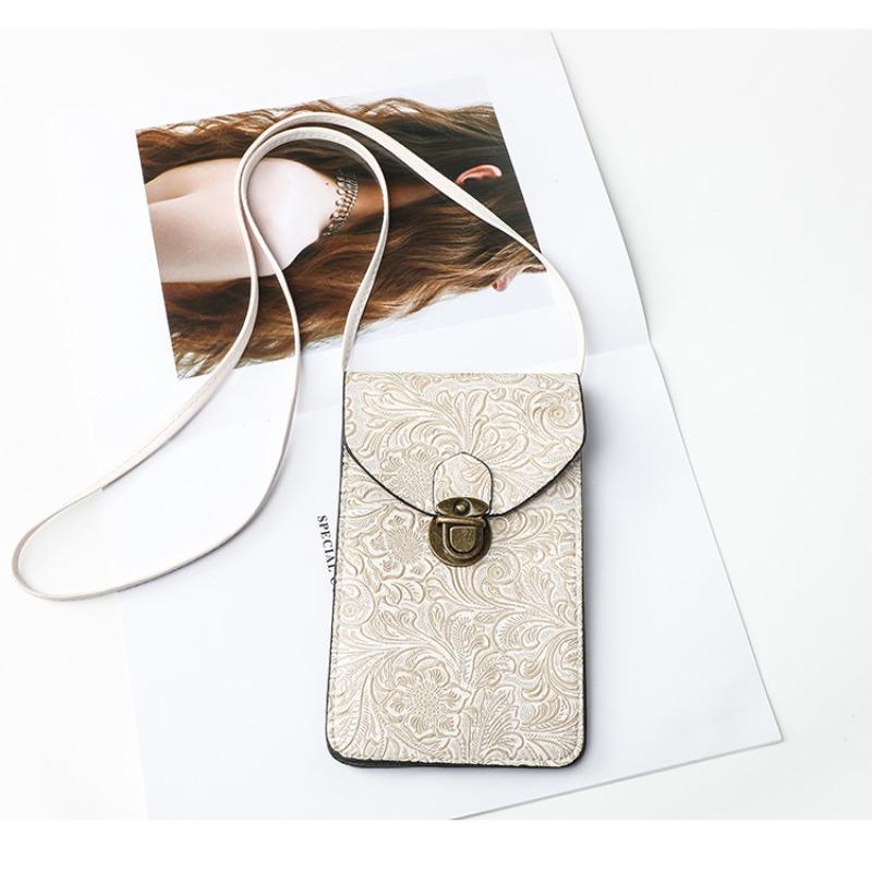 New Fashion Printed Niche Mobile Phone Bag Portable Retro Pattern Messenger Bag Korean Version Simple Metal Lock