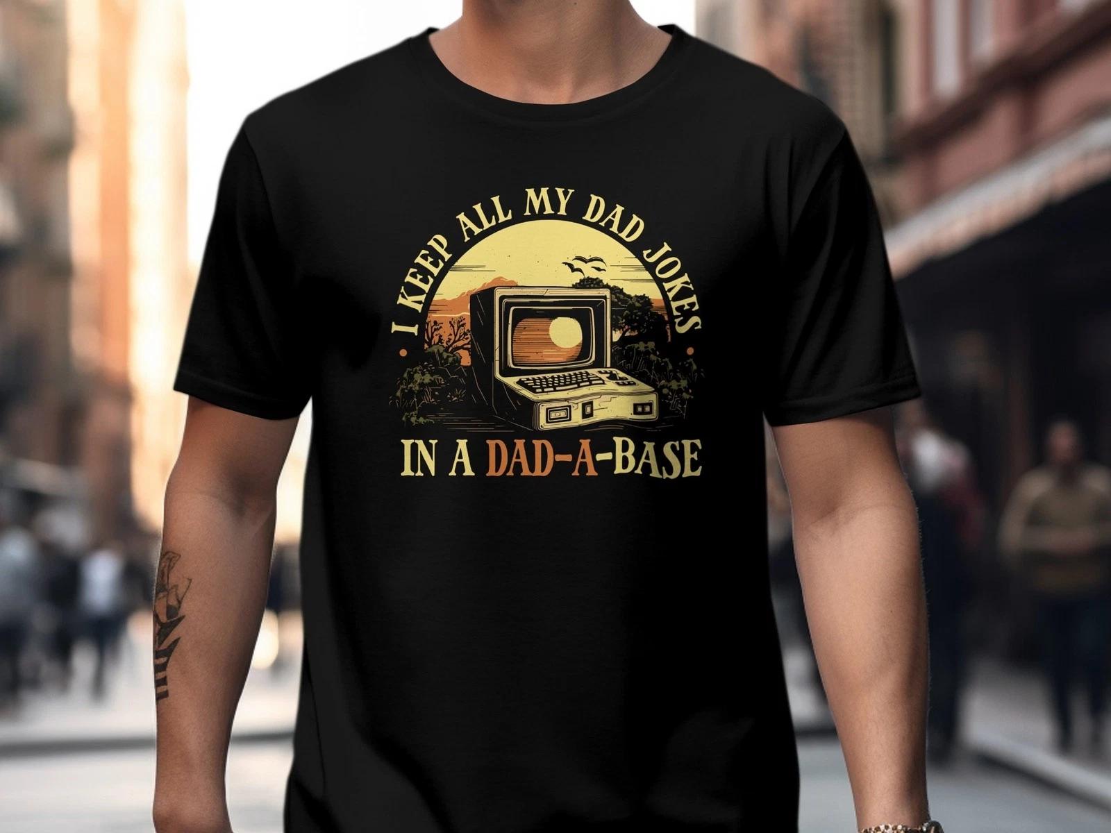 Funny Dad Joke T-Shirt, Vintage Computer Graphic Tee, Dad-A-Base Sunset T-shirt, 2XL