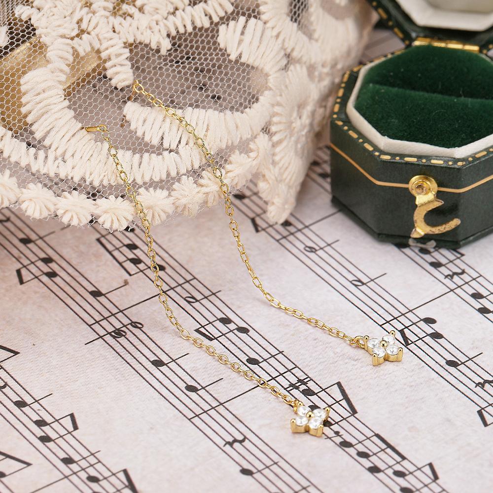 Fashion 925 Sterling Silver Tassel Chain Flower Small Zircon Gold Plated Stud Earring Jewelry for Women