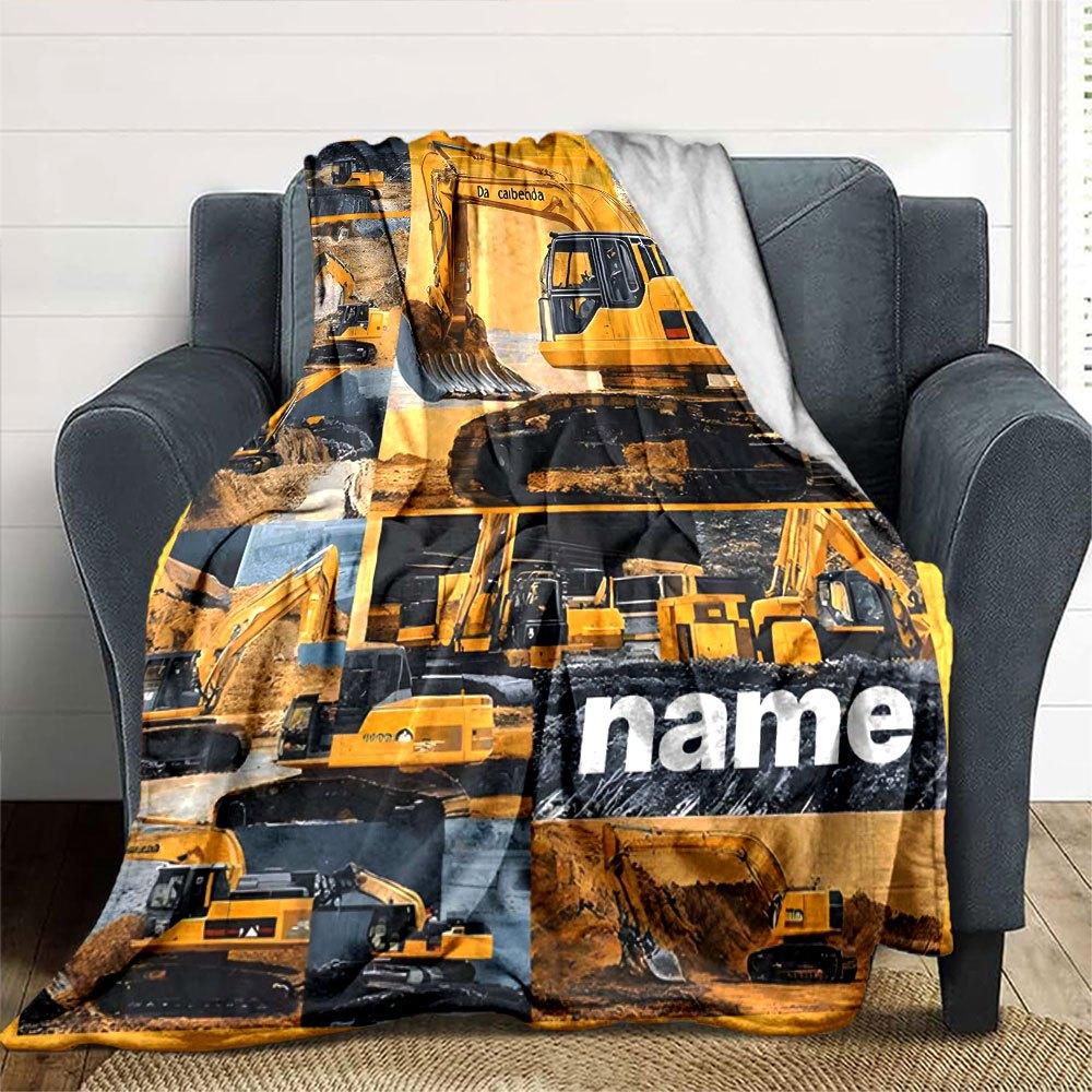 Excavator Collage Lightweight Personalized Blanket Customize Text Durable Comfort Great For Sofa Couch Office Bed Picnics All Season Use Versatile