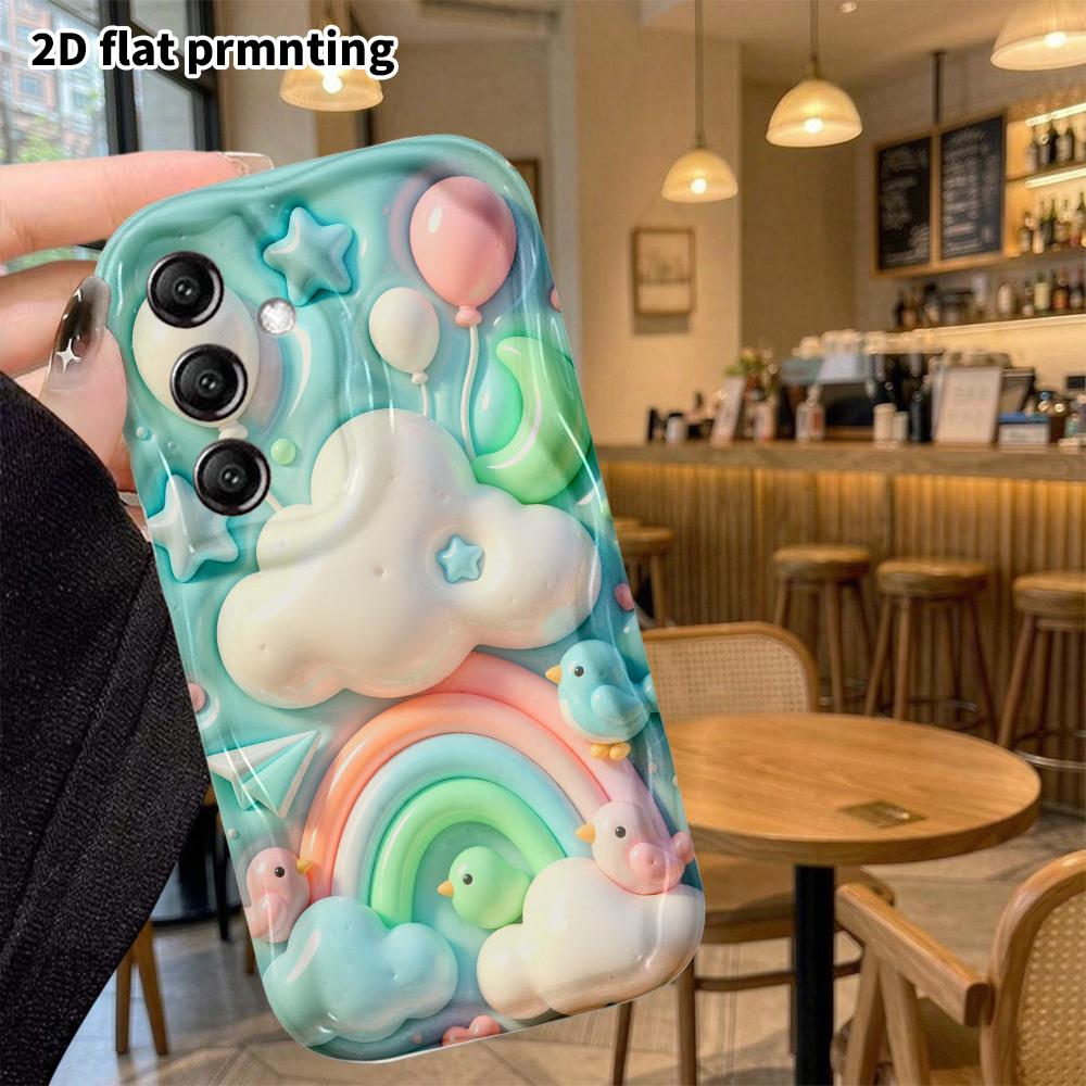 Phone case: 2D flat, suitable for Samsung Galaxy A34 A35 M05 M06 S20 S22 S21 FE Plus 5G protective case, clouds and rainbow, perfect holiday gift for 