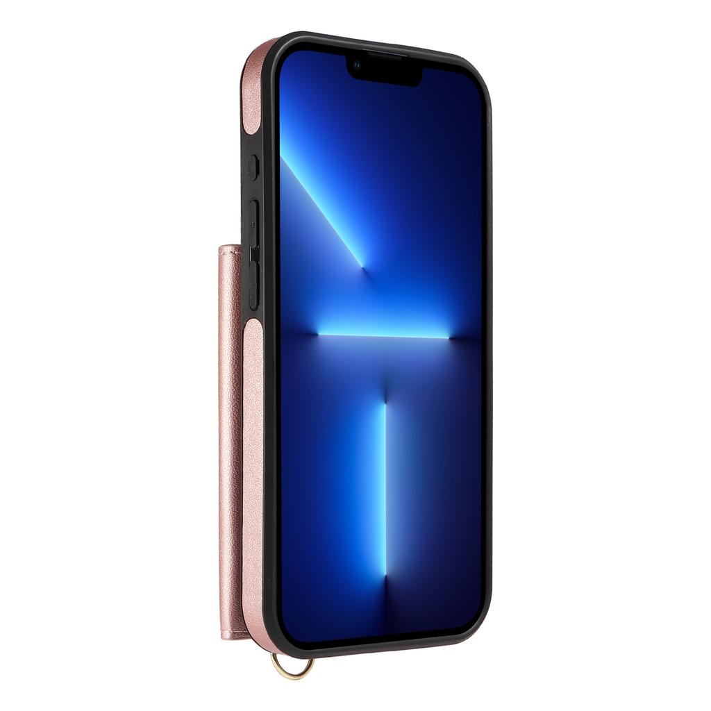 For iPhone 13 Pro Crossbody Phone Case Card Holder Kickstand Leather Coated TPU Mobile Cover