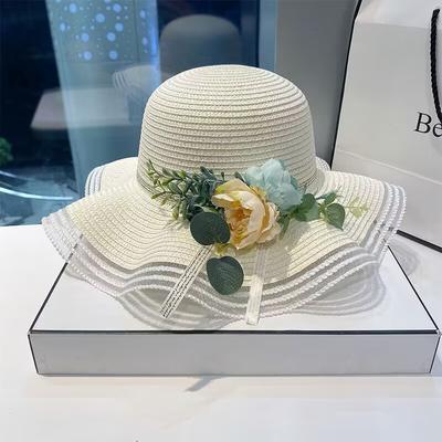 Frühling neue Strandreise Sonnenhut modische Blume Sommer UV-Schutz Sonnenschirm Strohhut