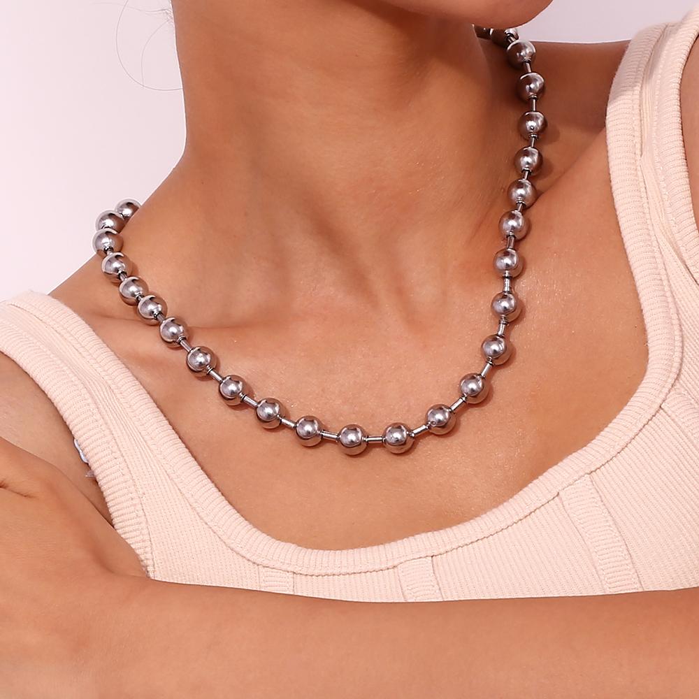 Punk Hip Hop 47CM Gold Silver Color Beads Necklace Men Stainless Steel Luxury High Quality Waterproof Necklace Jewelry For Women