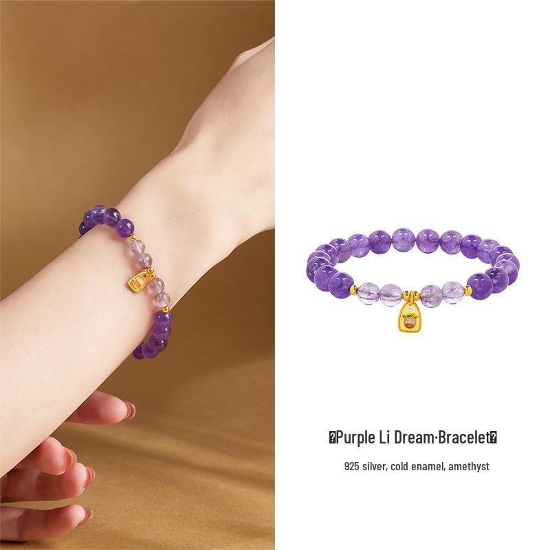 

S925 Sterling Silver Zodiac Ox Amethyst Beaded Bracelet for Women S925 Silver
