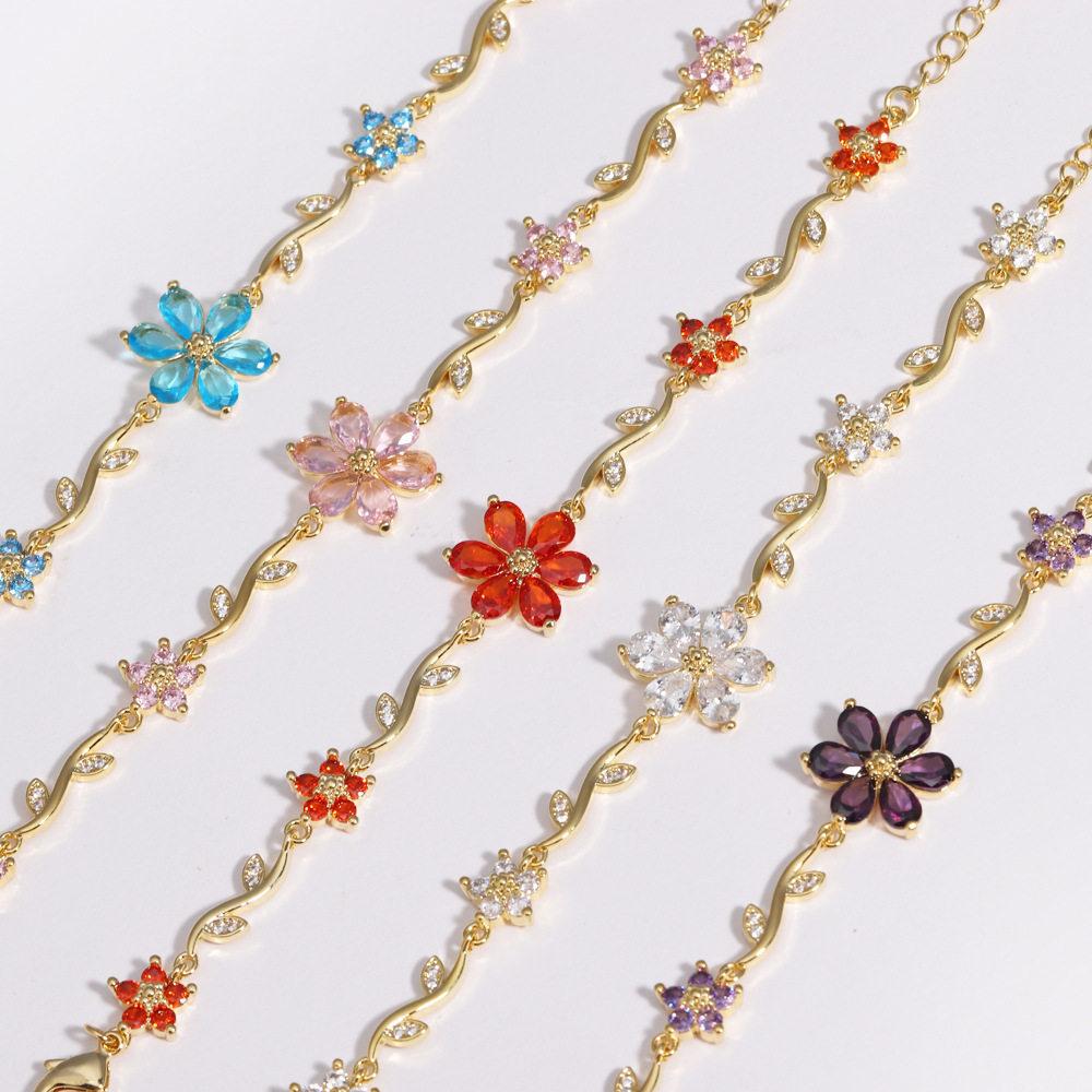 2026 New European American Korean Light Luxury Vintage Alloy Diamond-Studded Five-Petal Flower Bracelet Creative Versatile