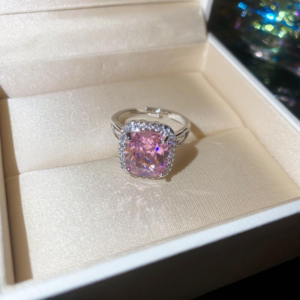 Zircon Crystal Open Ring Big Square Exaggerated Ring Fashion Design Rhinestone Rings Banquet