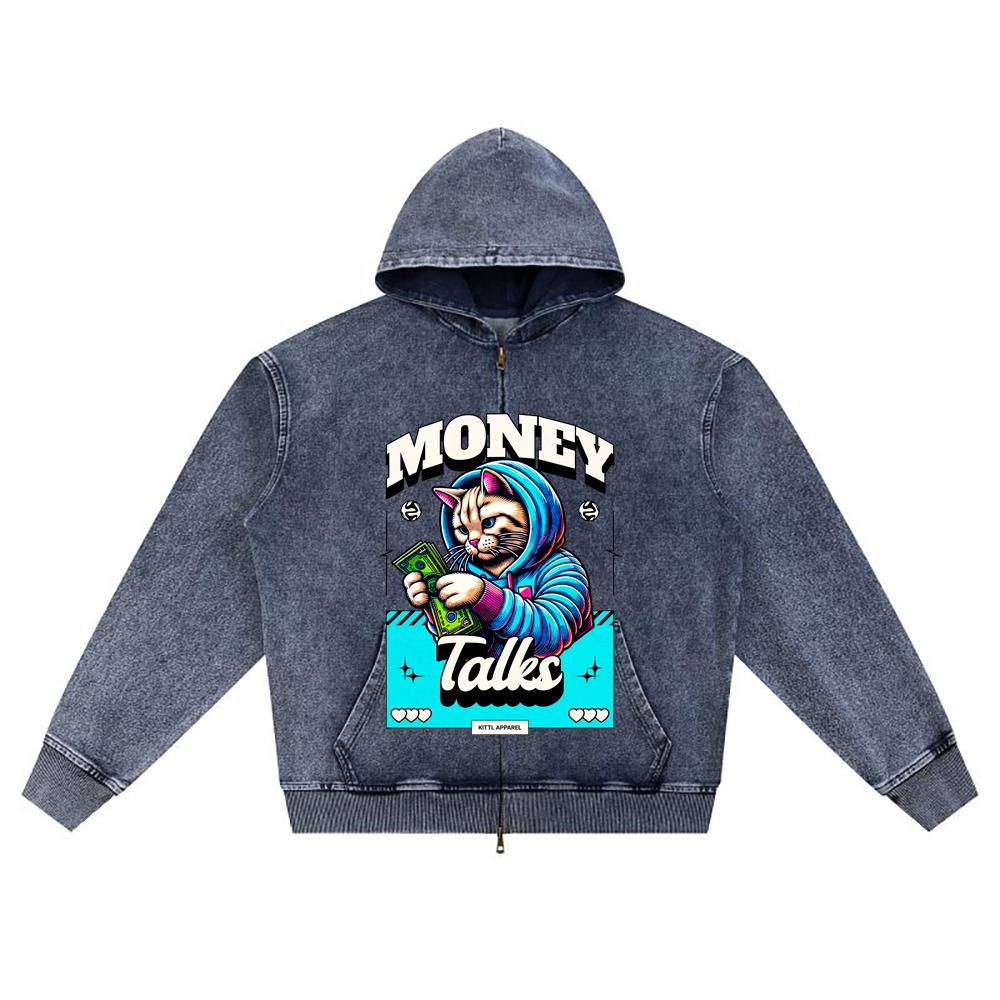 

DTG print Knitted Denim Zip-Up Hoodie Money Talks T shirt Brother Print Zipper Hoodies XL темно-синий