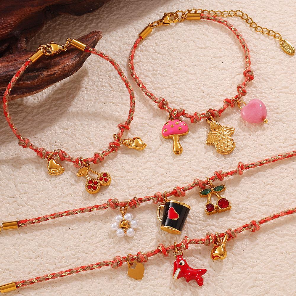 Fashion DIY pendant bracelet stainless steel gold-plated non-fading strawberry cherry necklace jewelry women