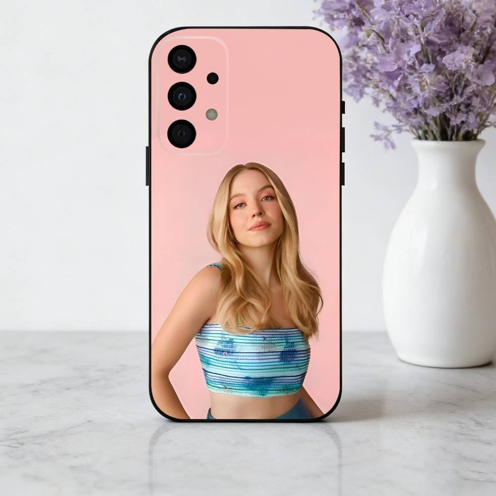 Stunning S-Sydney S-Sweeney Attore Custodia per Telefono Per Samsung Galaxy A73,A72,A71,A70,A53,A52,A51,Cover Nera in Morbido Silicone