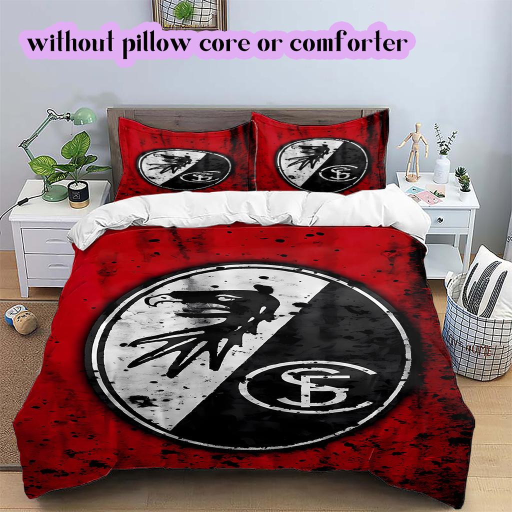 SC Freiburg Pattern Bedding Quilt Set Quilt Cover Pillowcase Home Decoration Birthday Gift (1 * duvet cover + 2 * pillowcase, without core)