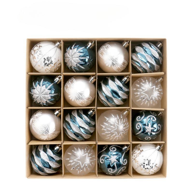 

Christmas 16Pcs Ball Snowflake Stripe Pattern Christmas Tree Ornaments Luxury Xmas Tree Decorations For Party Wedding New Year 6cm