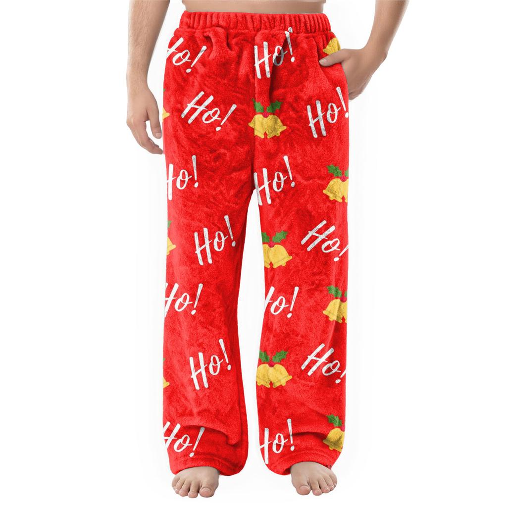 Men's Flannel Pocket Casual Pants, Printed Pocket Casual Pants, Home Sleeping Pants