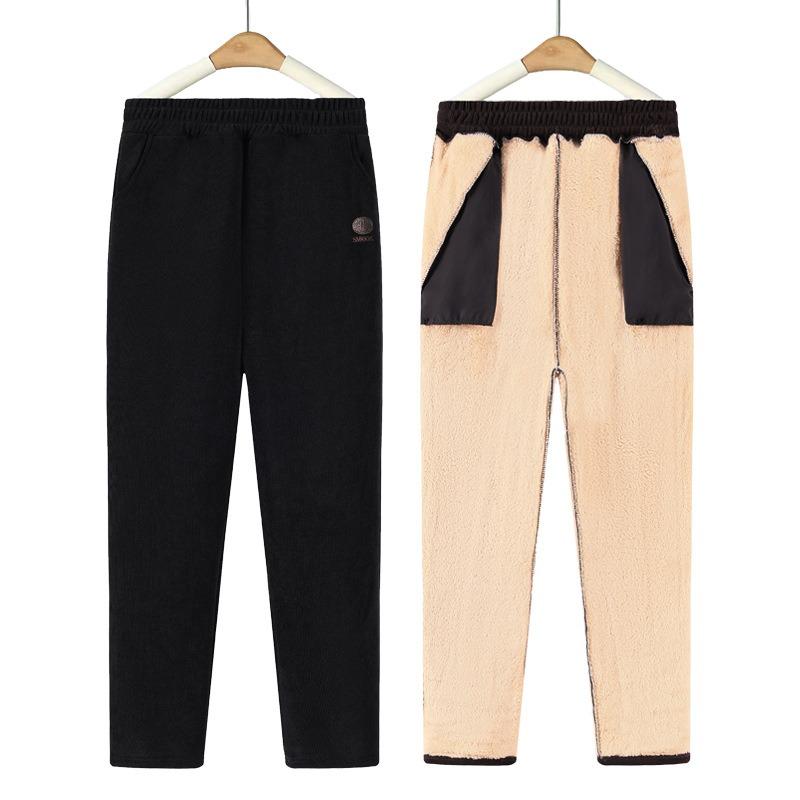 

Mom s velvet pants winter corduroy cotton pants middle elderly three-layer thickened warm elastic high-waisted women s pants 8XL чёрный