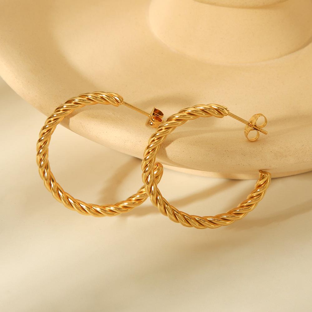 

18K Gold Geometric Titanium Steel Twisted Earrings for Women