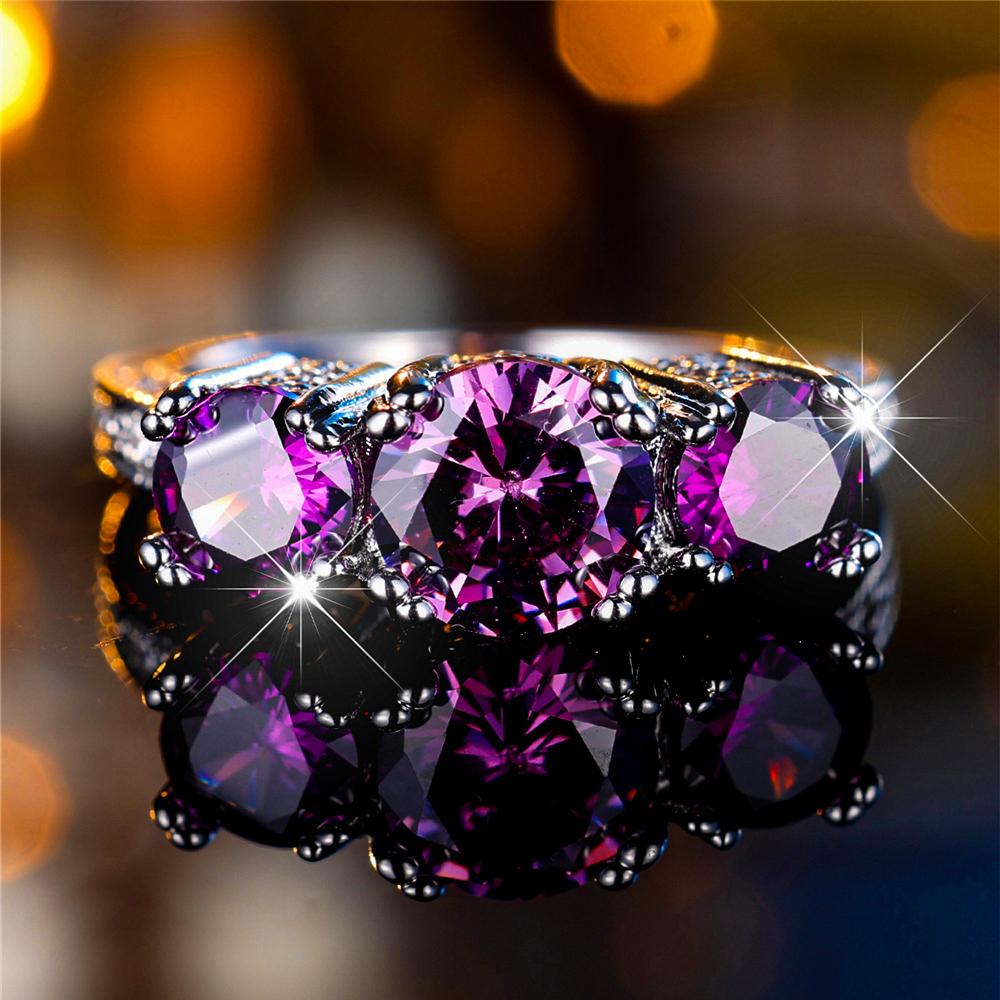 

Female Purple Round Zircon Stone Finger Engagement Ring Vintage Silver Color Wedding Band Bridal Jewelry For Women 12 фіолетовий