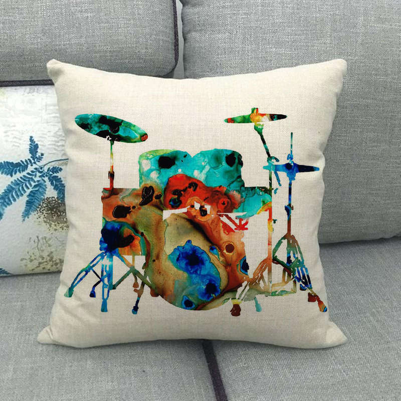 Oil Painting, Color Painting, Musical Instrument Digital Printing Short Plush Pillow Covers For Car Sofa Office Cushion Cover