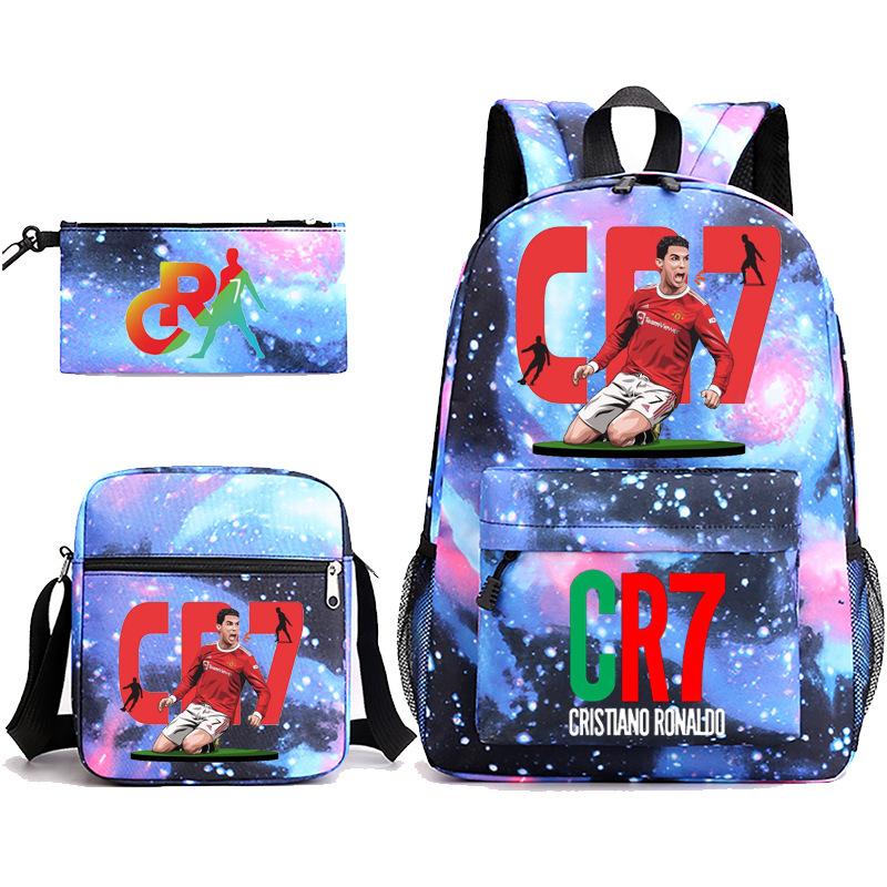 Large Capacity Schoolbag with Shoulder Strap; Student Three-piece Pencil Case Set