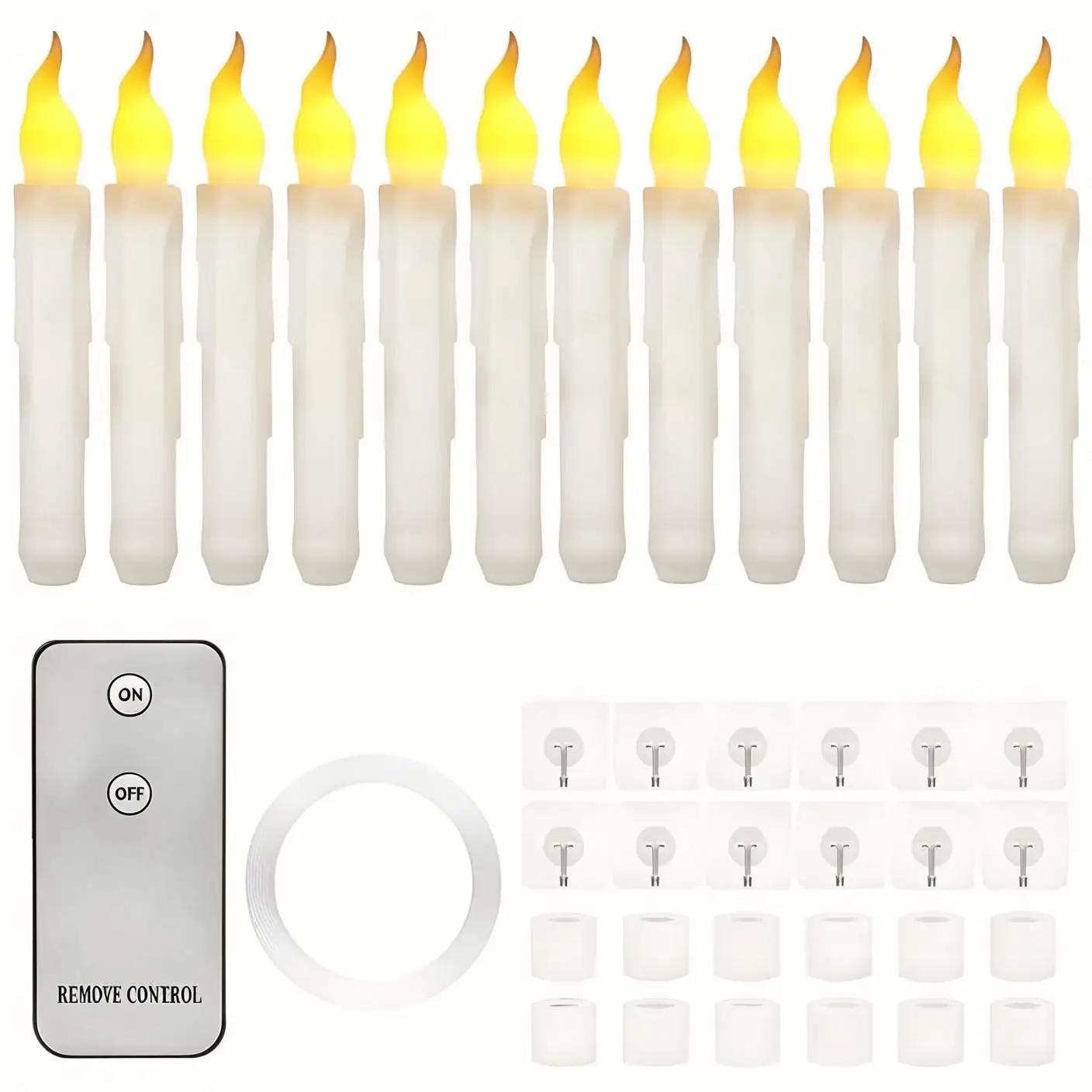 

Плавающие светодиодные свечи, беспламенные конические свечи с дистанционным управлением, мерцающая подвесная электронная свеча для украшения рождественской елки на Хэллоуин