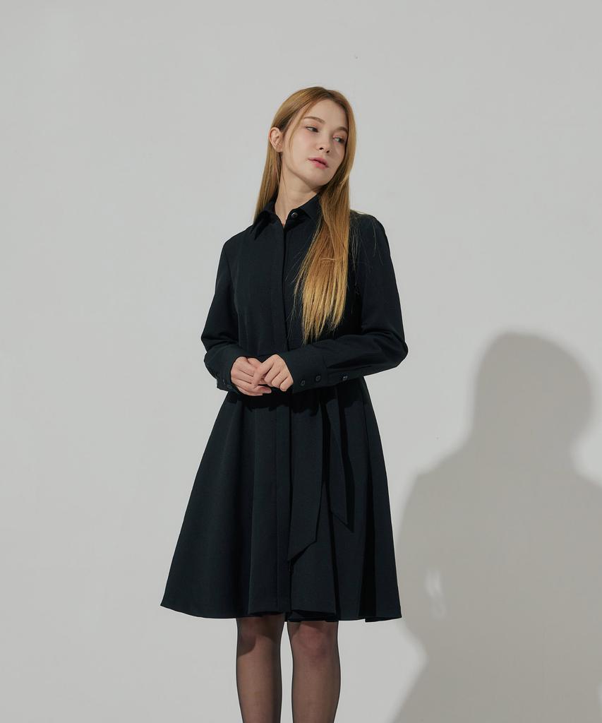 Belrma Hidden Button Belted Shirt Dress