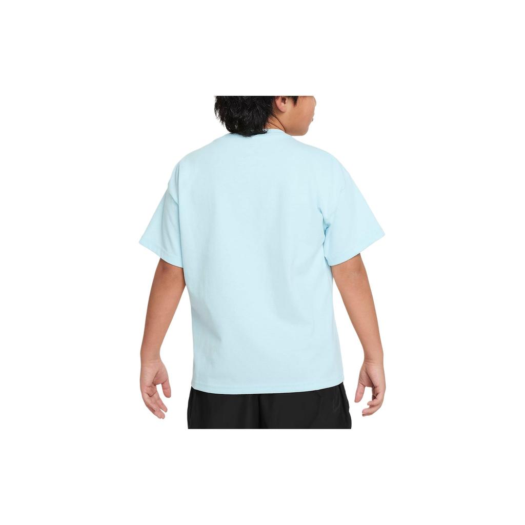 Nike Sportswear Solid Color Printed Logo Round Neck Short Sleeve Kids Tops Glacier-Blue FN9668-474