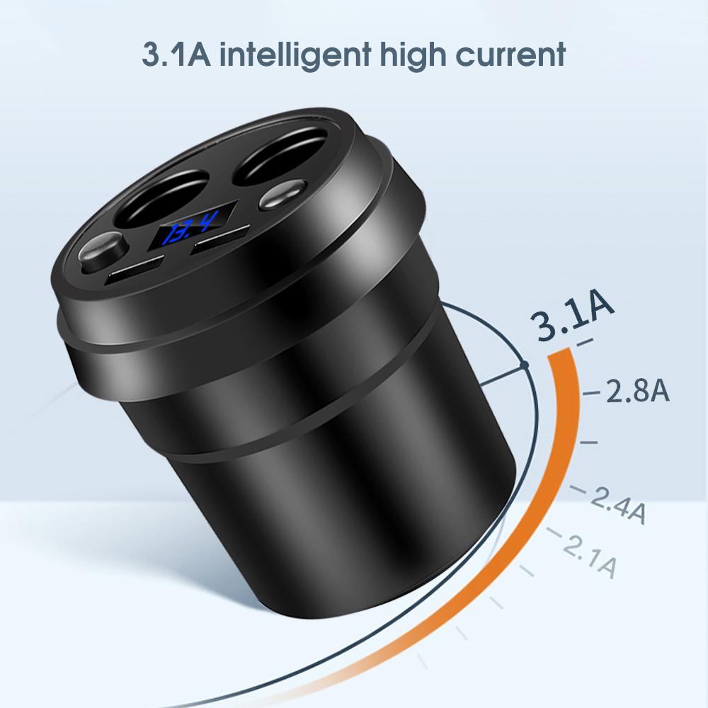 Car Charger 2 USB DC/5V 3.1A Cup Power Socket Adapter Cigarette Lighter Splitter Phone With Voltage LED Display Car Accessories