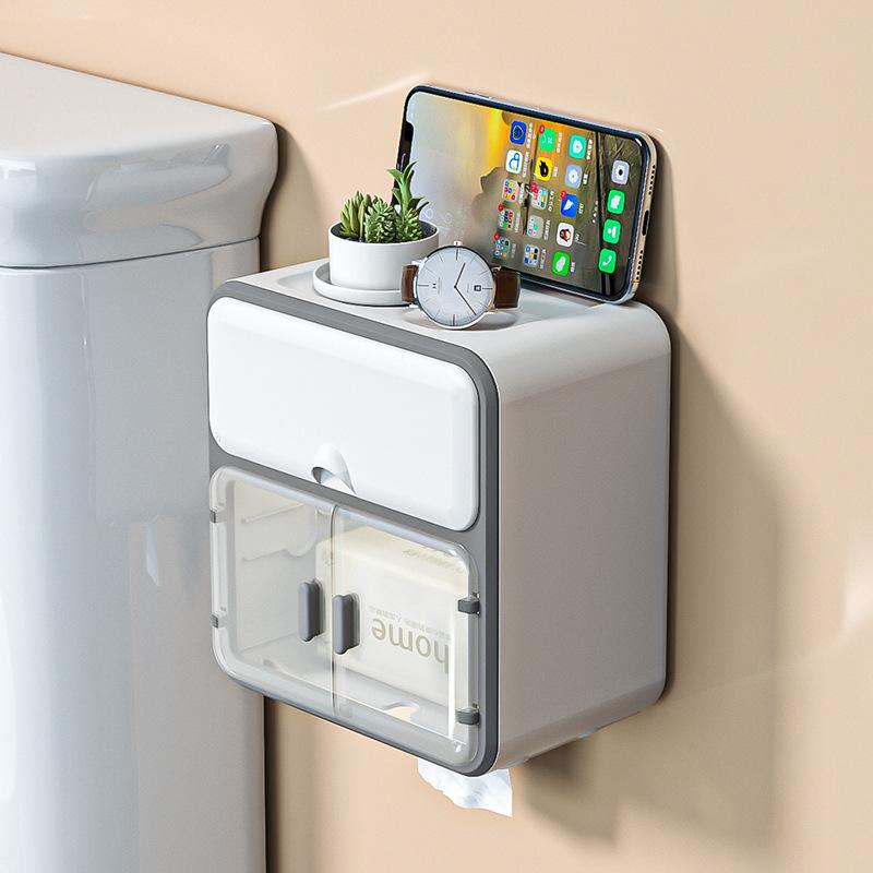 No punching wall hanging tissue box, bathroom storage rack, multi-functional pumping carton, waterproof and dustproof creative storage