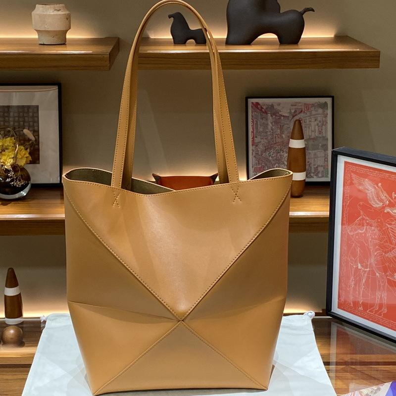 2026 New Genuine Leather Women's Bag Deformation Geometric Splicing Folding Tote Single Shoulder Diagonal Cross Trendy Manufacturer