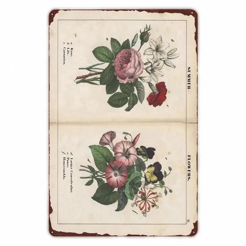 Retro Vegetable Plants Poster Vintage Fruits Metal Tin Sign Cauliflower Wall Art Sign Garden Kitchen Farm Flowers Plate Decor