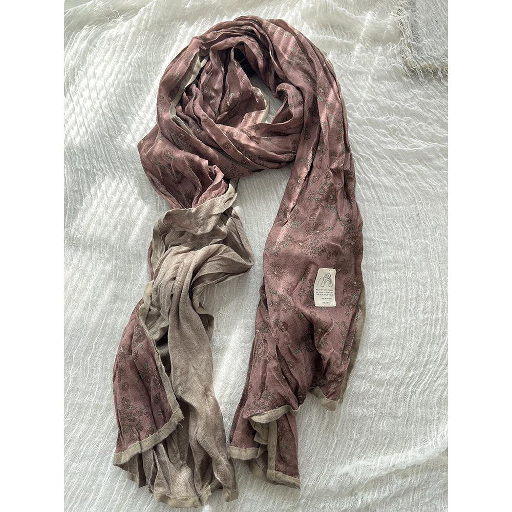 

Johnature Цветочная окантовка Шарф Женский Ретро Японский Универсальный Плиссированный Платок Четыре Сезона Декоративный Шарф Женский